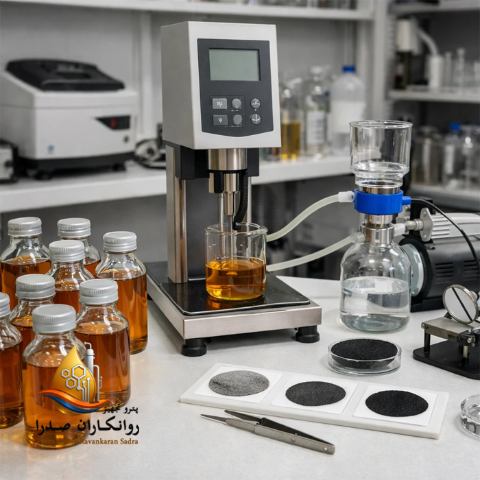 صحنه آزمایشگاه آنالیز روغن (نمونه‌ها، تجهیزات تست، فضای فنی)